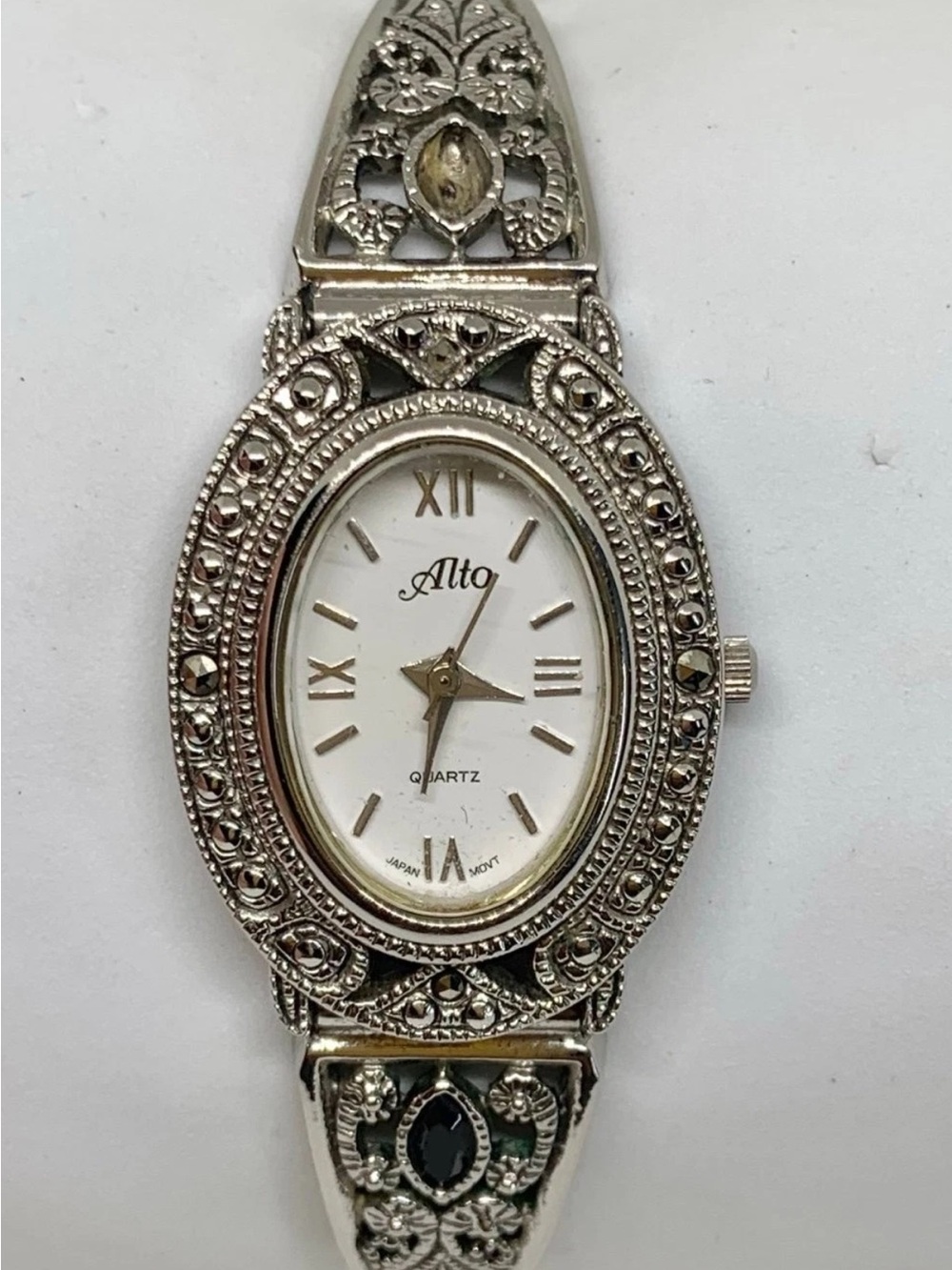 Alto Marcasite  Silver-Tone Women's Filigree Bracelet Watch
